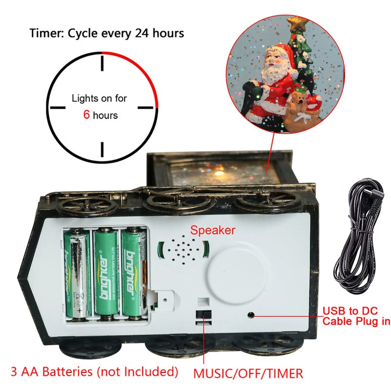 GenSwin Christmas Snow Globe Lantern Train Water Swirling Glitter with 6H Timer  Musical LED Lighted Battery Operated Santa Claus Scene for Christmas Home Decoration and Gift(Copper) - Image 5